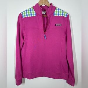 Vineyard Vines Hot Pink Gingham Shep Sweater Medium